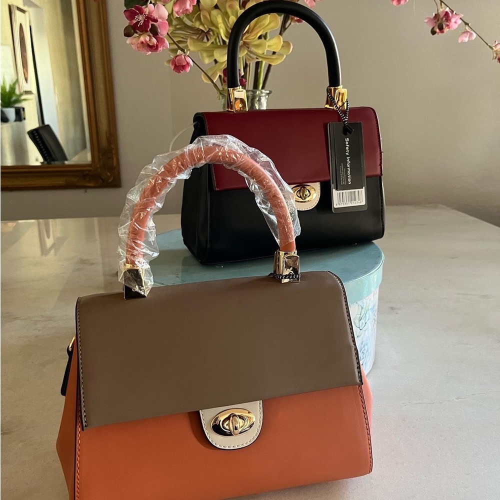 2 tone flap over small satchel with matching wallet